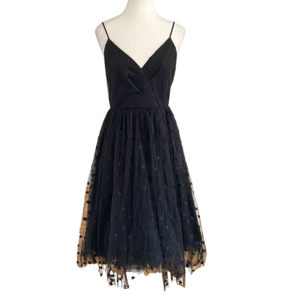 J. Crew Black Star-Embroidered Midi Tulle Dress